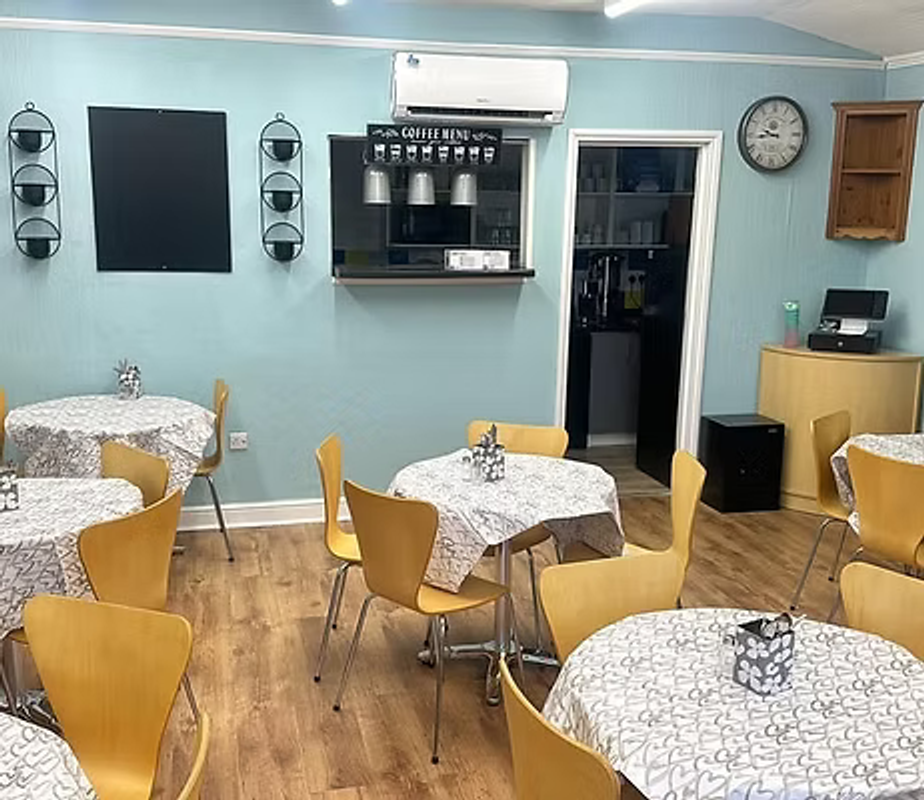 The seating and serving counter inside East Kirkby Café